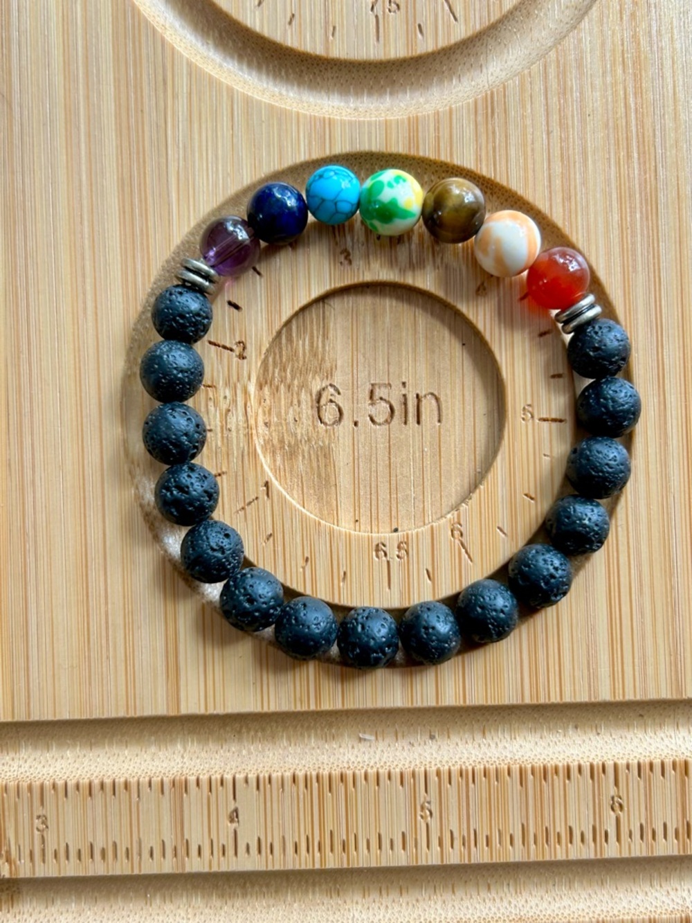 Lava Stone Beaded Bracelet with Multicolor Chakra Beads